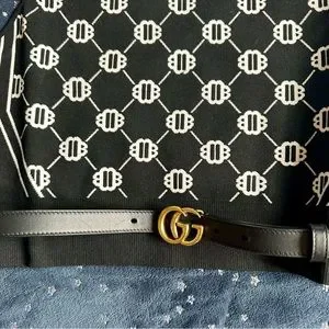 Gucci | Accessories | Gucci Gg Marmont Thin Black Belt Gold  display picture 3